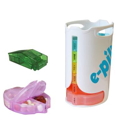 e-Pill Tower Pro - 4 Times a Day x 7 Day Weekly Pill Organizer Vitamin and Medicine Pill Box - Stackable Pillbox Holder and Pill Cutter