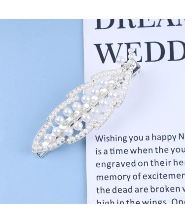 Inilbran Boho Pearl Hair Clip Barrette Silver Leaf Hair Barrette Clip Vintage Pearl Leaf Hairpin Clip French Pearl Bridal Headpieces Decorative Headwear Hair Accessories for Women and Girls - Buy Online on GoSupps.com