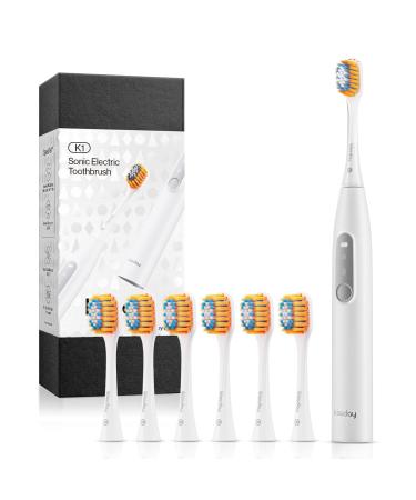 kissday Electric Toothbrush  Soft Toothbrush for Adults with 6 Replacement Brush Heads and SpeedTek  One-Click Mode  1 Charge Lasts for 3 Months  K1 White