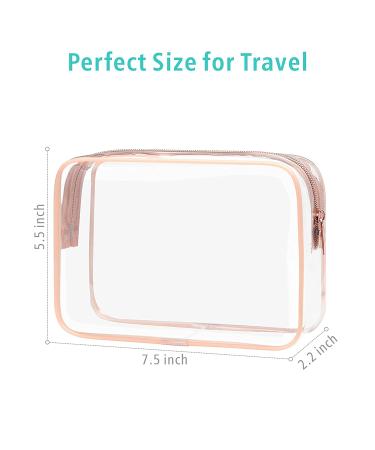 TSA Approved Clear Toiletry Bag 3 Pack - Rose Gold Quart Size Makeup Bags for Travel - Buy Online on GoSupps.com