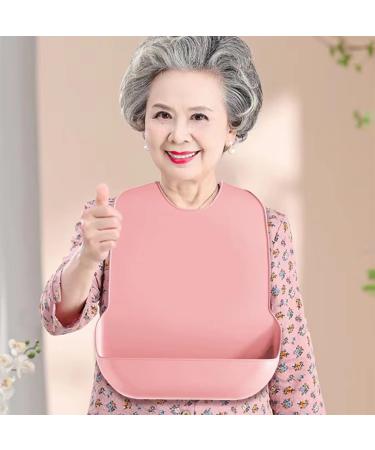 YYGMSS Waterproof Silicone Adult Bib with Crumb Catcher - Adjustable Pink Bib for Elderly Women - Easy Clean & Washable (L) - Buy Online on GoSupps.com