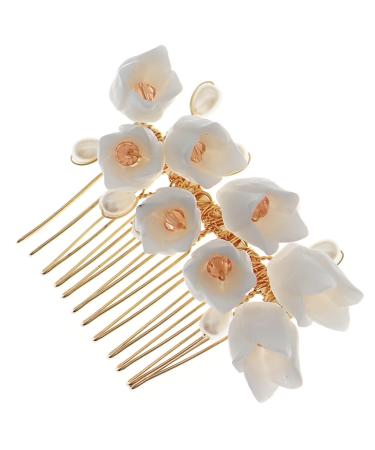 Angoily Flower Comb Floral Bridal Headpiece Floral Hair Clip Bridal Hair Comb Prom Headpiece Artificial Flower Hairpins Bridal Accessories Accesorios Para Beach Alloy Crystal Wig Bride