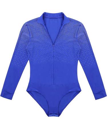 YiZYiF Men's Sequins V Neck Dance Shirt Unitard Blue - Medium | Dancewear - Buy Online on GoSupps.com