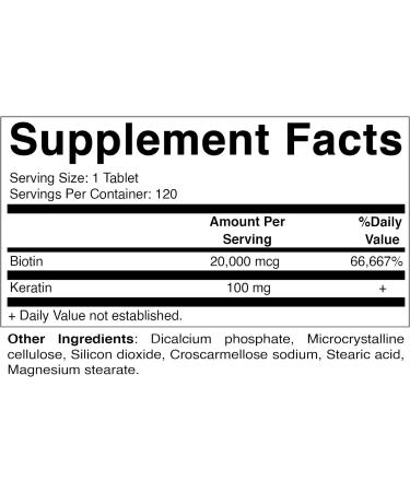 Vitamatic High Potency Biotin 20000 mcg with Keratin - 120 Vegetarian Tablets for Healthy Hair, Skin & Nails - Buy Online on GoSupps.com