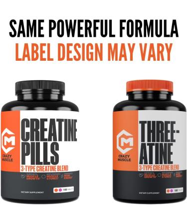 Crazy Muscle Creatine Monohydrate Pills Premium 3 Type 5g Creatine Pills Pre and PostWorkout & Keto Energy Builder Easy to Take Three-Atine for Optimum Performance Men Women 180 Tablets - Buy Online on GoSupps.com