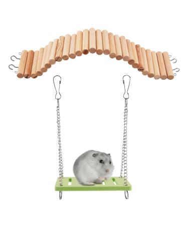 Rat Ladder Bridge Wooden Hamster Climbing Ladder and Swing Small Animal Bendable Fence Climbing Stair Toy Cage Accessories for Bird Parrot Hamsters Chipmunks