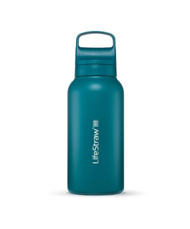 Lifestraw Go series - isolated stainless steel drinking bottle with water filter for travel & daily use - removes bacteria parasites microplastics and improves the taste Laguna Teal 1 L
