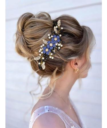 IYOU Flower Bridal Hair Comb Blue Crystal Wedding Slide Combs Pearl Party Bride Hair Pieces Accessories for Women - Buy Online on GoSupps.com
