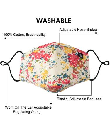 Novotel Face Mouth Cover Reusable Washable Cotton Half Cloth Face Adjustable Ear Loops Orange Flower - Buy Online on GoSupps.com