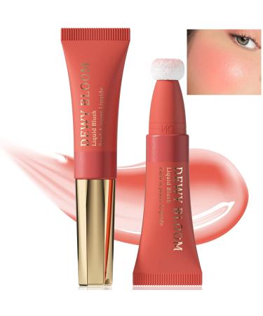 Hot Coral Liquid Blush for Cheek with Cushion Applicator KQueenest Smooth Cream Blush for cheeks Quick Blend Cheek Tint Blush with Dewy Finish light Long-wearing Face Blush Wand 102 ENERGETIC-Coral Orange