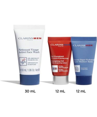 Clarins Gift Set | Men Essentials 54ml | Stocking Filler | Worth 22 | ClarinsMen Active Face Wash 30ml ClarinsMen Super Moisture Balm 12ml ClarinsMen Energizing Gel 12ml - Buy Online on GoSupps.com