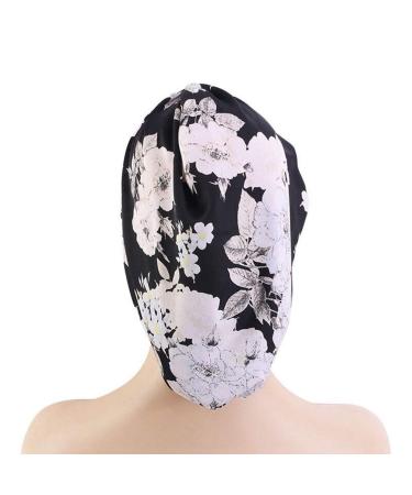 AOOMN Satin Lined Sleep Bonnet for Curly Frizzy Hair - Black Flower | Women's Hair Cap - Buy Online on GoSupps.com