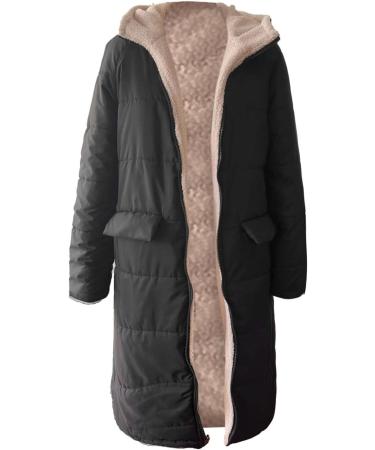 Women's Oversized Fleece Plush Jacket - Warm Fluffy Hooded Coat with Zipper - Stylish Winter Trench Coat in Black - Buy Online on GoSupps.com