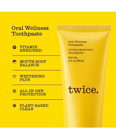 Twice Vegan Sensitive Teeth & Whitening Toothpaste - SLS Free, Fluoride, Cavity Protection - Cooling Spearmint Eucalyptus (2-Pack) - 3.4 oz - Buy Online on GoSupps.com
