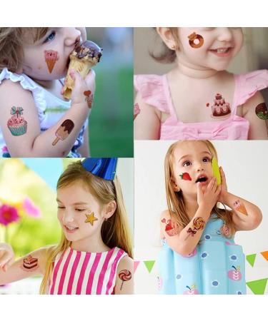 Tazimi Donut Party Temporary Tattoos - 140 Styles Dessert, Ice Cream, Cupcake, Candy | Kids Birthday Party Favors - Buy Online on GoSupps.com