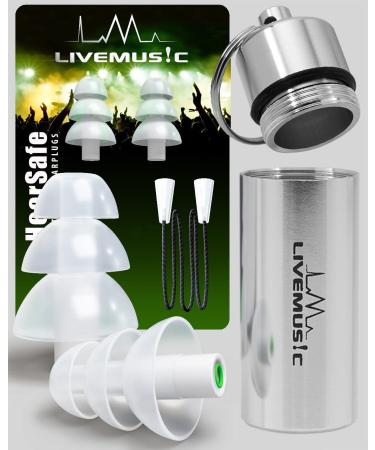 LiveMus!c HearSafe Ear Plugs - High Fidelity Earplugs for Musician  Concert  Drummer  DJ & Clubbing - Reusable  Comfortable - Noise Protection  Cancelling (Standard Size)
