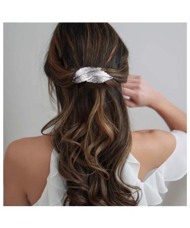 Allereyae Vintage Leaf Hair Clip Barrette Silver Metal Hair Barrette Alloy Leaf Hair Barrette Clip Minimalist Leaf Clip Barrette Hair Accessories for Women and Girls (Silver)