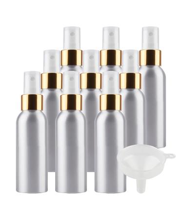 TIANZD 12 Pcs 120ml Empty Silver Aluminium Fine Mist Spray Bottle with White/Gold Metal Spray Head Refillable Travel Alu Bottles for Body Sprays Room Fragrances Perfumes Hair Garden Funnel Gold 120ml