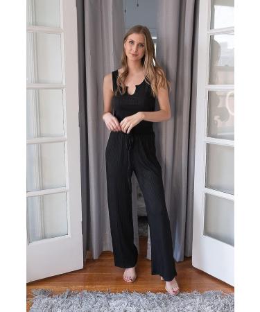 PRETTYGARDEN Women's Summer Casual Two Piece Outfit | Tank Top & Ribbed Knit Long Pants Set | Black Medium Tracksuit - Buy Online on GoSupps.com