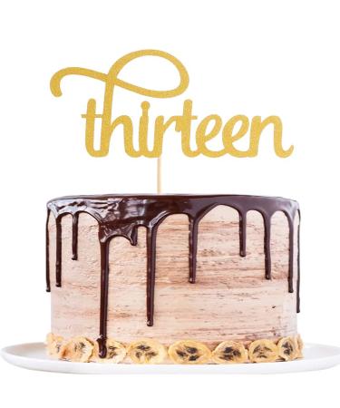 Gold Thirteen Birthday Cake Topper - Single-Side Gold Glitter 13th Birthday Party Decoration 13th Anniversary Party Decoration Supplies Boy/Girl's 13 Years Old Birthday Cake Sign Thirteen 13