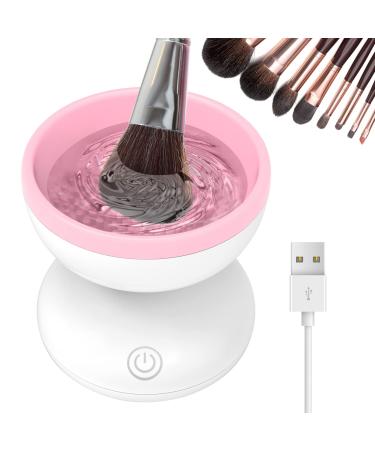 Mother's Day Gift Electric Makeup Brush Cleaner Newest Design, Luxiv Wash Makeup Brush Cleaner Machine Fit for All Size Brushes Automatic Spinner Machine, Painting Brush Cleaner White+Pink