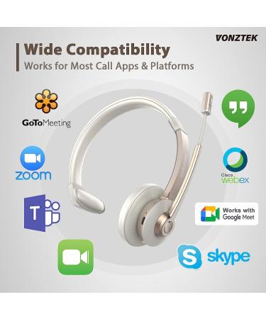 Wireless Bluetooth Headset with Noise Canceling Microphone, USB Dongle, Mic Mute - Trucker Headset for Cell Phone, Office, Skype, Zoom - White Gold - Buy Online on GoSupps.com