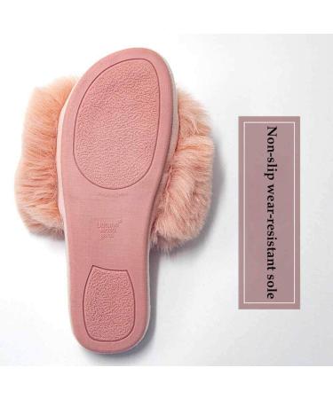 Womens Fluffy Slippers Rubber Sole Material Ladies Slippers Artificial Short Plush Ultra-Soft Flat Comfy Fur Slides with Arch Support Open Toe Flat Sandals (B 25CM) - Buy Online on GoSupps.com