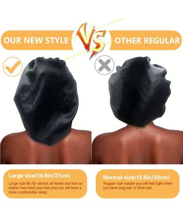 2PCS Large Satin Bonnet Set for Sleeping | Silk Hair Wrap Sleep Cap - Black & Hunter Green | Elastic Band | Big Bonnets for Black Women Hair Care - Buy Online on GoSupps.com