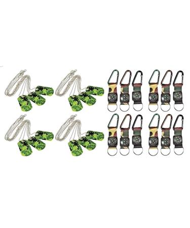 HAPPY DEALS  Army Military Play Set | 12 Camouflage Compass Key Chains + Dog Tag Necklaces