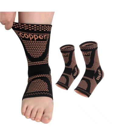 Copper Ankle Brace Copper Infused Support for Men & Women (Pair) Best Ankle Compression Sleeve Socks for Plantar Fasciitis Sprained Ankle Achilles Tendon Pain Relief Recovery Sports Daytime or Night Use X-Large Copper-Black