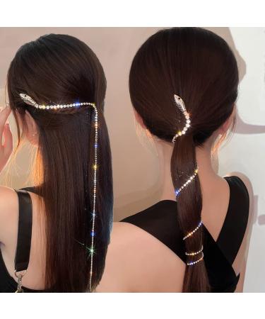 2Pcs Rhinestone Snake Hair Chains - Tassel Hair Clips with Sparkle Crystal Adornments | Silver Christmas Party Accessories for Girls - Buy Online on GoSupps.com