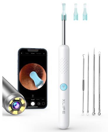 Xlife Ear Wax Removal Wireless Ear Camera with1080P HD Earwax Remover & 4 Pack Blackhead Remover Kit Ear Cleaner with 3.5mm Ultra-Thin Lens for iPhone iPad & Android Phones (R1 White)