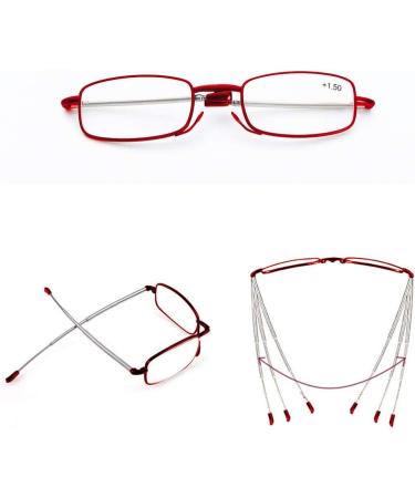 Cokobin Foldable Reading Glasses +1.5 - Stainless Steel Anti-Blue Light Aid for Men & Women - Hard Shell Case - Red - Buy Online on GoSupps.com