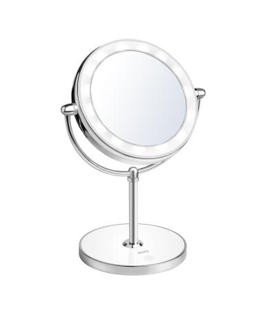 KDKD Lighted Makeup Mirror 1X 7X Magnification Double Sided Round Shape with Base Touch Button  Cordless and Rechargeable Abs+chrome