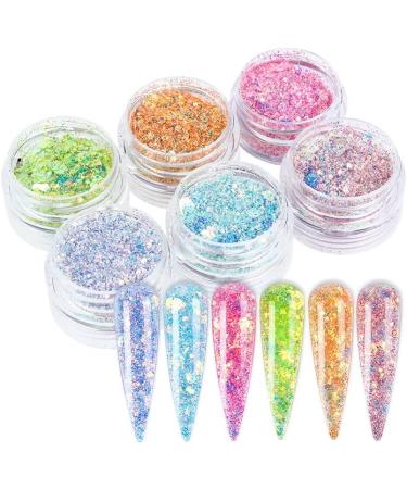 Holographic Mermaid Nail Glitter Powder Dust Flakes by JMEOWIO - 6 Grids Iridescent Sequins for Shiny Nail Art Decoration - Buy Online on GoSupps.com