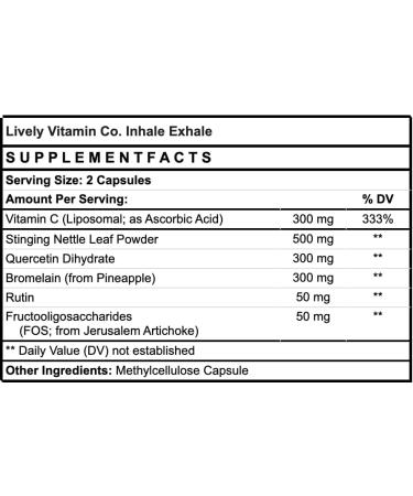 LIVELY VITAMIN CO. Inhale Exhale - Allergy Relief for Itchy Eyes Nasal Congestion & Clear Breathing - 120 Capsules - International Shipping Available - Buy Online on GoSupps.com