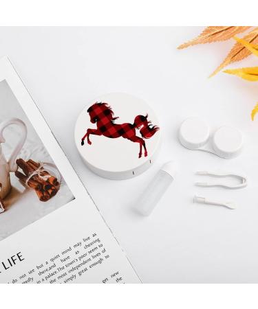 Buffalo Plaid Horse Round Case For Contact Lens Kit Storage Box with Mirror Printed - Buy Online on GoSupps.com