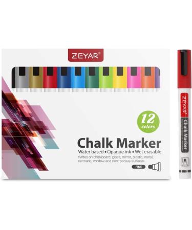ZEYAR Liquid Chalk Marker 12 Colors - 3mm Fine Tip for Detailed Drawing | Writes on Chalkboards, Bistro Boards, Windows | Nonporous Surfaces | Wet Erase Marker - Buy Online on GoSupps.com