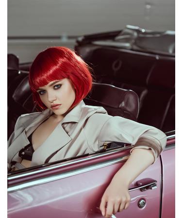 PLANTURECO Red Wig with Bangs and Neon Glasses - Bachelorette Party Wigs - Buy Online on GoSupps.com