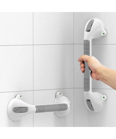 AmeriLuck 16.5inch 2 Pack Suction Balance Assist Bathroom Shower Handle,Bath Grab Bar with Indicators(White/Grey) 16.5 Inch (Pack of 2)
