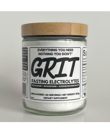 GRIT Fasting Electrolytes Unflavored Powder 60 Servings Fasting Salts: Magnesium Chloride Potassium Chloride Sodium Chloride & Bicarbonate Zero Calorie Glass Jar + Wooden Scoop - Buy Online on GoSupps.com