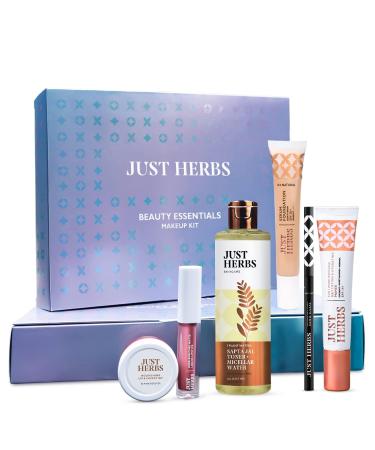 Jus-t Herb-s Makeup Kit for Women with Kohl Kajal 3 in 1 Primer Liquid Lipstick Serum Foundation SPF Saptajal Makeup Removal Toner and Lip & Cheeck Tint (Gift Set)
