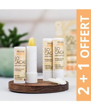 So'Cacao Bio Lipstick - LOT 2 + 1 FREE - Shea and Cocoa Butter - 100% natural - Made in France - 3x3.7G - PROPOS'NATURE - Buy Online on GoSupps.com