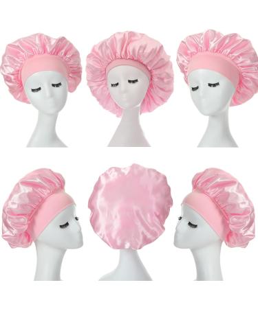 Silk Wide Band Hair Bonnet for Sleeping - 2pcs Black+Pink Set for Women & Girls - Buy Online on GoSupps.com