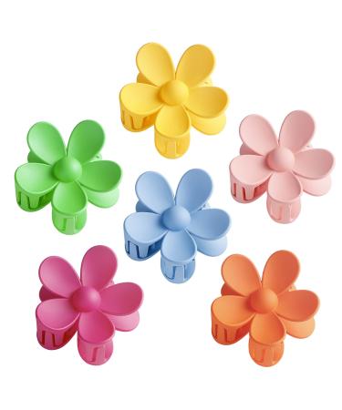 TODEROY 6 PCS Big Hair Claw Clips Matte Flower Hair Clips Non-Slip Cute Hair Catch Barrettes Plastic Jaw Clamps for Thin Thick Hair Hair Acrylic Accessories for Women Girls 6 Colors Multicolor 1