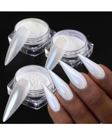 Gzmayuen Pearl White Chrome Nail Powder Set - 3PCS Aurora Pigment for Stunning Nail Art - Mirror Finish & Easy Application - Buy Online on GoSupps.com