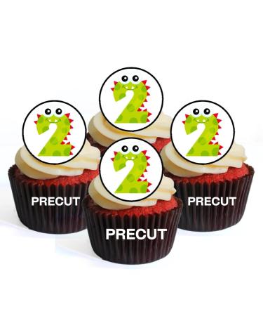 PRECUT Monster 2nd Birthday Edible Cupcake Toppers - Monster Numbers Theme Premium Thickness SWEETENED VANILLA - wafer card disc cake decorations (Pack of 12)