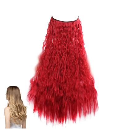 Traziewell Red Hair Extensions Thick Invisible Wire Halo Hair Extension Adjustable Wavy Curly Long Hairpieces for Women Ladies 1111