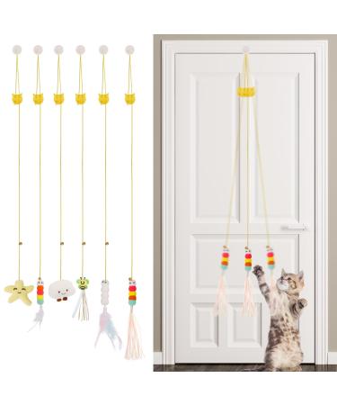 Fanshiontide 6 Pcs Door Hanging Cat Toys Retractable Cat Plush Toy Cat Jumpy Toy with Bell Interactive Cat Toy for Indoor Cat Hunting Chasing Exercising