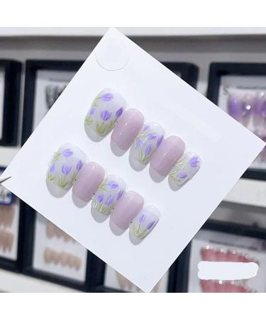 Handmade Long and Short Nail Patches for Artificial Nail Enhancement(Color:19548 Size:M)